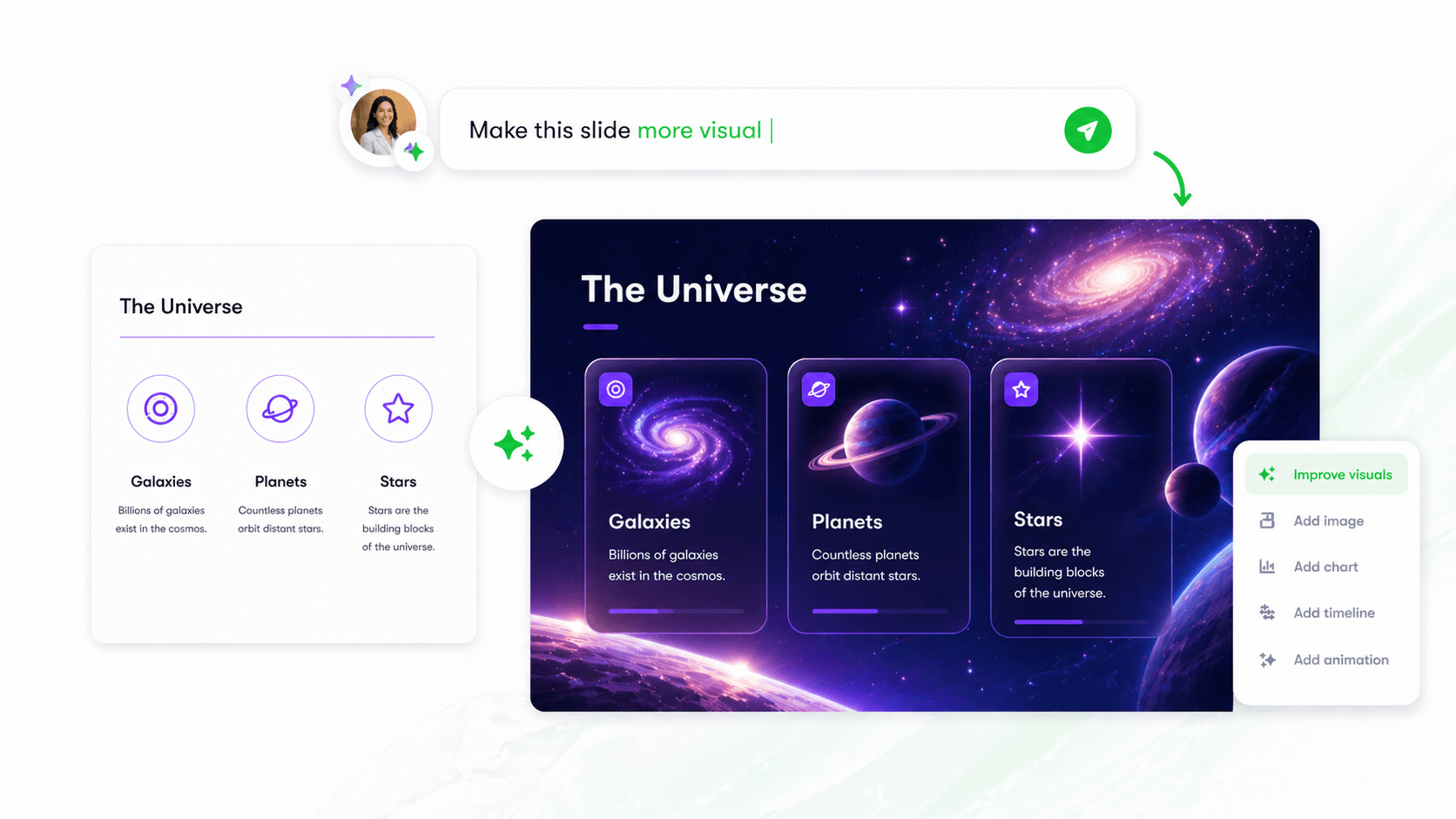 Editing slides through natural language chat