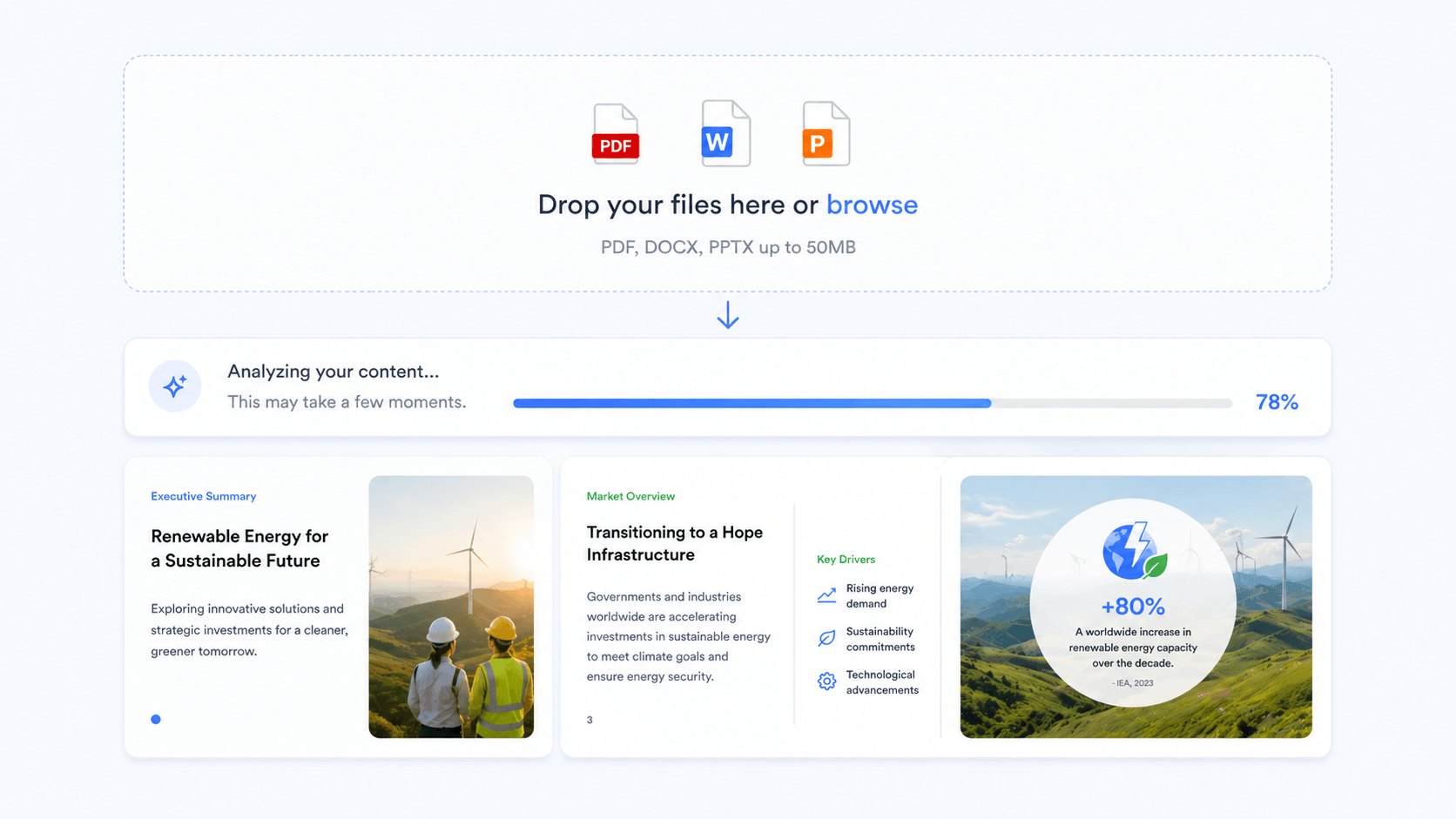 Uploading documents to generate a presentation